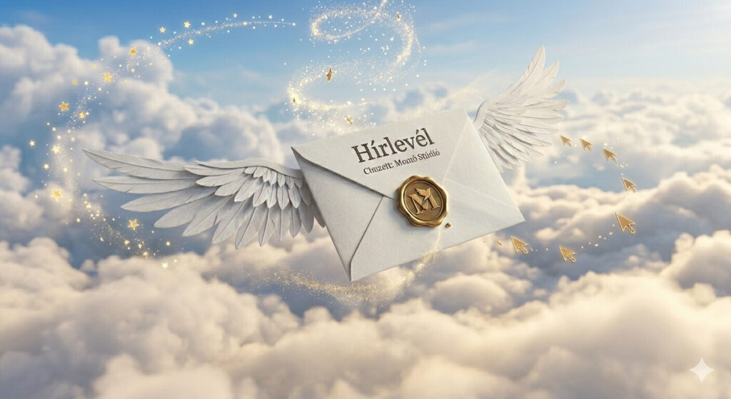 Egy szárnyas repülő hírlevél boríték.